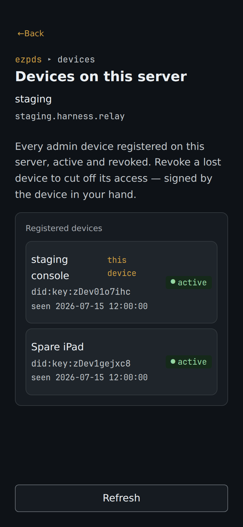 Custos console devices list with remote revoke