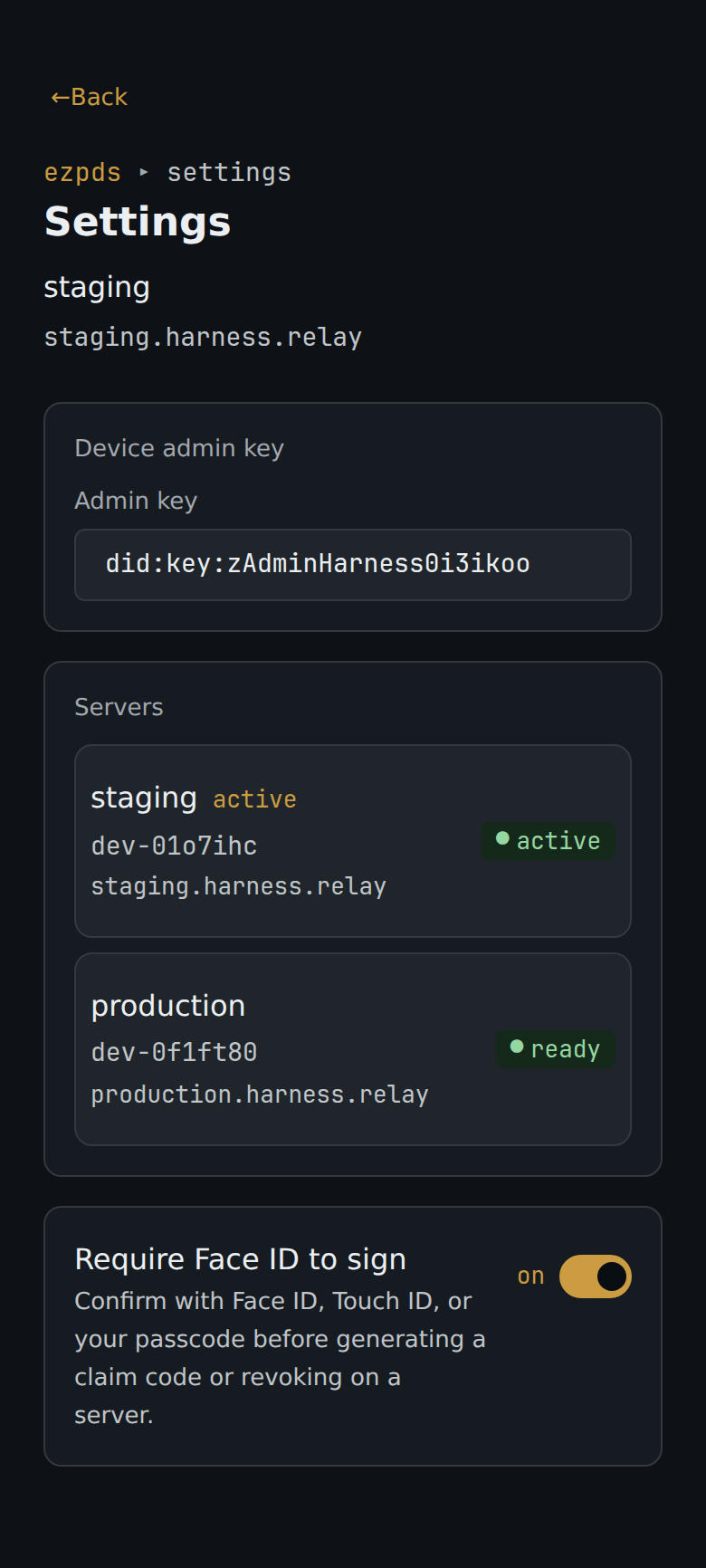 Custos console settings with per-relay pairings