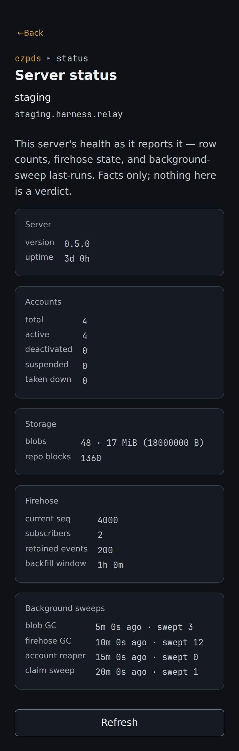 Custos console server status readout